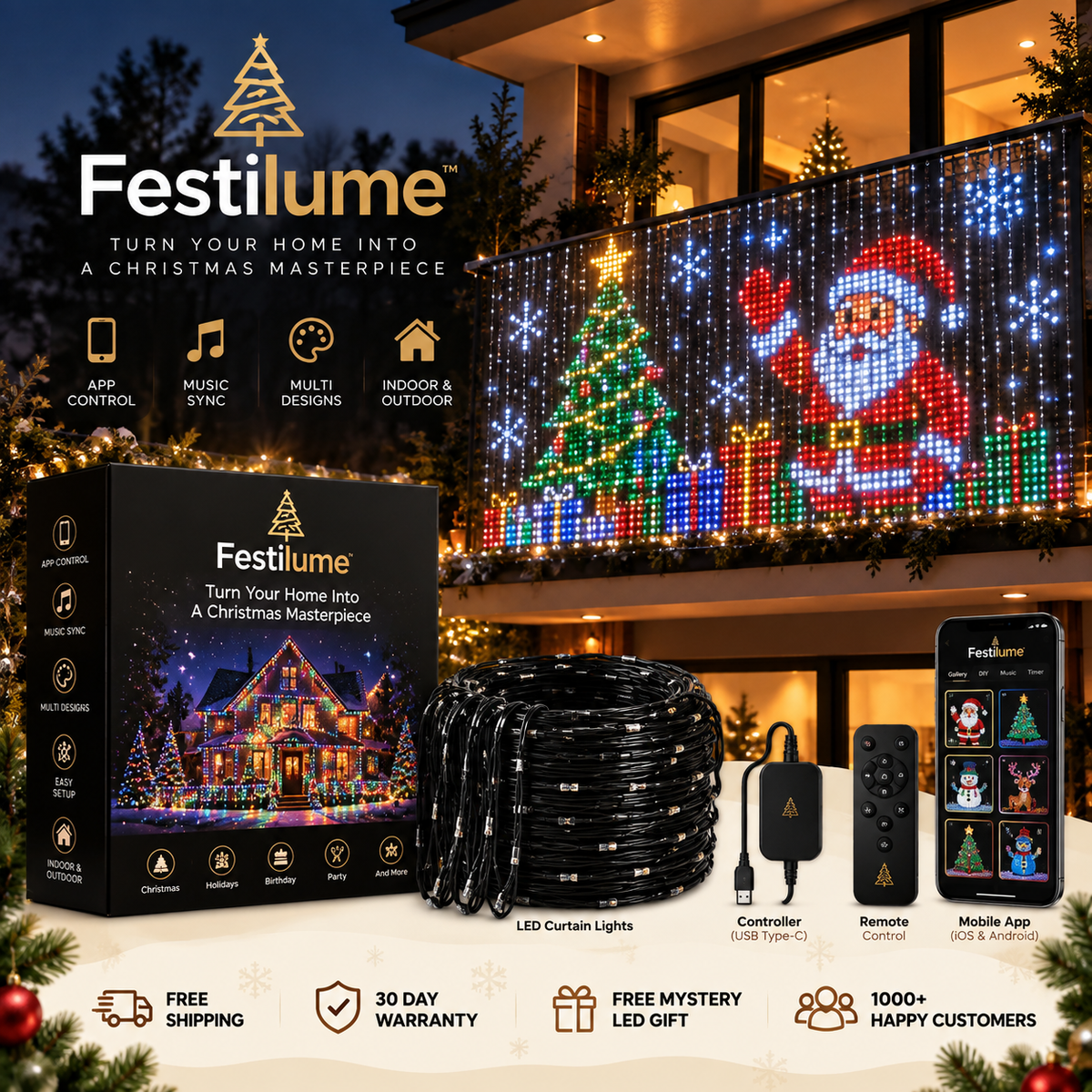 Festilume™ Smart Animated Christmas Balcony Lights